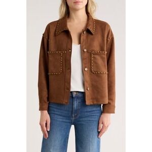 Vigoss Women's Brown Faux Suede Studded Trucker Jacket New With Tags Size Large